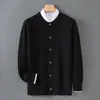Comércio Exterior Transfronteiriço Cardigã 100% Lã Pura Masculino Gola Redonda Suéter Espesso Tricô Solto Casual Business Casaco de Caxemira