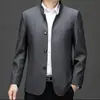 Comercio Exterior Exportación 2026 Primavera y Otoño Nueva Chaqueta Traje Zhongshan para Hombres de Mediana Edad, Chaqueta de Cuello Alto Estilo Chino de Alta Gama