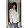 Camiseta de Manga Larga con Diseño de Cremallera Negra para Hombres y Mujeres Diseño de Principios de Otoño Sudadera de Cuello Redondo Desestructurada Camisa de Capa Interior Estilo Americano