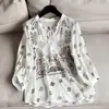 2026 Nueva Camisa de Seda con Estampado de Estilo Étnico Patrón de Anacardo, Top Holgado para Mujer, Venta al por Mayor H02HT6560