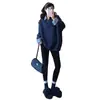 Sudadera de maternidad con patchwork de cuadros, estilo polo de dos piezas falsas, top casual holgado estilo coreano bordado