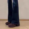 Versão em Pele de Ovelha ~ Sapatos Slip-On Redondos Retrô com Solado Grosso para Mulheres, Adequados para Figuras Baixas, Sapatos de Couro Genuíno com Elástico de Corte Profundo para o Trabalho