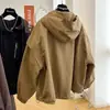 Jaqueta de baseball única e estilosa com design Maillard, casaco casual com capuz para trabalho para mulheres, jaqueta trench coat de primavera e outono, moderna