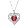 Colar Coração Eterno Amor com Diamantes Incrustados e Corrente de Clavícula em Formato de Coração Duplo Gravado Pingente de Doze Cores de Pedra de Nascimento Luxo Leve
