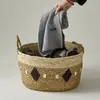 Cesta de Almacenamiento de Ratán Personalizada Cesta de Almacenamiento de Cuerda de Maíz Sala de Estar Dormitorio B&B Decorativa de Gran Capacidad Cesta de Lavandería