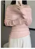 Top de Malha de Alta Qualidade com Ombro a Ombro e Manga Longa Estilo Francês para Mulheres, Outono, Slim Fit, Versátil, Camada Base