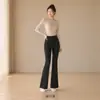 Pantalones de Mujer Acampanados tipo Tiburón para Uso al Aire Libre en Otoño e Invierno, de Cintura Alta, Levanta Glúteos, Forrados de Felpa, Pantalones de Yoga Acampanados Negros