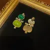 Brincos Geométricos de Nicho Dia Ocidental Antigo Banhado a Bronze 18 Ouro Vintage com Design de Paleta de Cores Verde