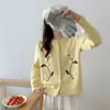 Jaqueta Cardigan de Tricô Bordada Floral com Gola Redonda, Estilo Coreano, Outono e Inverno, Suéter Versátil e de Design Suave para Mulheres