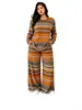 Conjunto de Calça de Perna Larga Listrada de Manga Longa Estilo Europeu e Americano Novo para Mulheres 2026, Conjunto de Duas Peças Moda Casual Primavera e Outono, Estilo Tendência Transfronteiriço