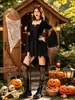 Disfraz de Bruja de Halloween, Vestido Negro Gótico Europeo y Americano, Atuendo para Actuación en Escenario, Disfraz de Sombrero de Bruja del Bosque