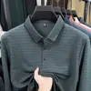 Nova Camisa Polo Masculina Outono 2026 Negócios Solta Casual Listrada Gola Tricô Manga Longa Camiseta Masculina Roupas de Pai