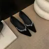 Sapato Plano Loafer White Pillow Crane 2026 Primavera Novo Sapatilha Francesa Strass Sapato Plano de Casamento Feminino Bico Fino Slip-on Baixo