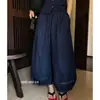 Calça de renda oca estilo coreano simples para mulheres, fina e modeladora, cintura elástica, calça casual cropped de perna larga versátil para o início do outono