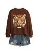 Amazon Ebay Estação Independente Moda Estilosa Interessante Feminina Cabeça de Tigre Colorida Outono e Inverno Gola Redonda Moletom Camada Base