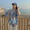 Camisa Floral de Manga Curta para Férias no Havaí para Mulheres Roupas de Viagem para Sanya Camisa Estilo Hong Kong Praia Litorânea Super Fada