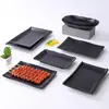 Plato para Barbacoa Negro Mate Estilo Japonés Plato Rectangular para Barbacoa Comercial Plato para Hot Pot Plato para Guarnición Vajilla Especial para Barbacoa