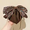 Grampo de Garra para Rabo de Cavalo com Laço de Fita de Cetim com Bolinhas High-End Retro Outono Inverno Novo Grampo para Cabelo Meio Preso na Nuca para Mulheres