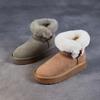 Botas de nieve de algodón cálidas e informales de suela gruesa para mujer, botas de lana combinables con hebilla de cuerno, para invierno, 2024