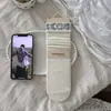 Meias cinzas femininas outono inverno meias de algodão estilo japonês renda meias de cano médio laço sem costura estampa floral borda enrolada meias folgadas