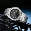 Relógio de pulso masculino suíço popular estilo Royal Oak, relógio de quartzo à prova d'água com pulseira de aço e mostrador com algarismos arábicos