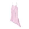 Vestido de Tirantes Sexy de Encaje con Empalme de Satén para Mujer de Verano, Solapa Inclinada de Color Sólido, Estilo Personalizado Transfronterizo Europeo y Americano