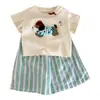 Conjunto de Ropa de Verano para Niñas Ningli Nuevo Elegante Estampado de Perro de Dibujos Animados Pantalones de Pierna Ancha para Niñas Conjunto Casual de Dos Piezas para Verano