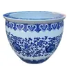 Tanque cerámico grande de Jingdezhen con patrón de flor de loto azul y blanco, tanque pintado a mano con carpas koi, tanque para pintura y caligrafía de carpas koi, adecuado para sala de estar, patio y uso en exteriores