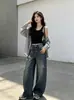 Jeans Wide-Leg Patchwork com Estampa de Pentagrama Masculino Verão Novo Retrô Lavado Solto Casual Calça Longa Foice Feminina
