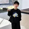 Camiseta de manga larga para niño, 100% algodón, top elegante de cuello redondo holgado para niños, camiseta de moda para niños mayores