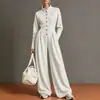 E-commerce transfronteiriço eBay Amazon macacão de outono e inverno com gola alta abotoado para mulheres, macacão folgado de manga comprida com cintura alta e perna larga