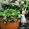 Decoración de bonsái con flores para jardín, diseño creativo de dibujos animados de animales pequeños, rana, cuenco colgante, tanque de escalada, conejo de resina