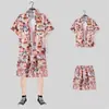 Camisa Floral Retro de Praia Japonesa Masculina Verão Havaiana Bonita Camisa de Férias Estilo Hong Kong Top Solto Conjunto Tendência