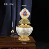 Ocho símbolos auspiciosos estilo Tíbet, jarrón de tesoro Mani de aleación tallado tridimensional, adecuado para guardar reliquias, altar budista casero, suministros budistas y adornos decorativos