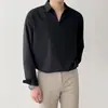 Camisa de punto informal con cuello en V y manga larga para hombre, estilo coreano, moderna y elegante, sedosa y con caída, top de otoño