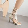 Sandalias de Tacón Alto Nuevas para Mujer de Primavera y Verano, Dulces Suelas de Goma, Zapatos Negros de Talla Grande para Mujer, Tacones Altos Romanos de Boca de Pez con Cordones