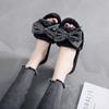 Pantuflas de lazo de estilo coreano a la moda para exterior, pantuflas de felpa de una palabra, pantuflas de algodón de felpa para mujer para primavera, para interior, hogar