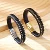 Pulsera tejida a mano para hombre, de material de microfibra geométrica de doble color, superventas transfronteriza europea y americana, con accesorios de acero inoxidable.
