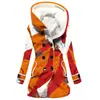 Casaco Trench Coat Feminino 2023 Novo, Quente para o Inverno, Estilo Europeu e Americano, Patchwork Colorido, Com Capuz, Venda Quente Transfronteiriça, Atacado