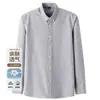 Camisa de algodão 100% puro de manga curta para homens, verão de 2026, listrada, gola de lapela, respirável, casual de negócios, camisa de manga longa masculina