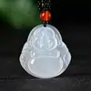 Pingente de Calcedônia de Alta Qualidade, Pingente de Calcedônia Buda Guanyin, Pingente de Colar com Cordão de Cabacinha de Ágata e Jade Branco, Fivela de Segurança para Homens e Mulheres
