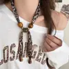 Colar Cachecol de Seda Estampa Leopardo Maillard para Mulheres Nicho Único Design Retrô Corrente de Suéter Colar Elegante Personalizado Acessórios para Mulheres