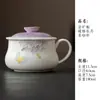 Taza de Cerámica Pintada a Mano con Peonía y Mariposa en Color Bajo Esmalte, Taza de Oficina, Juego de Tres Piezas con Característica de Separación de Té