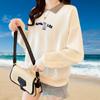 Sudadera con Cuello Polo Bordado para Mujer, Nuevo Estilo Otoño 2026, Corte Holgado, Top que Disimula el Vientre, Camiseta de Manga Larga Reductora de Edad, Top de Moda