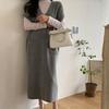 Vestido tipo chaleco de lana estilo coreano para mujer, con escote en V holgado, suéter largo informal de punto.