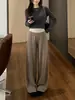 Pantalones Casuales de Punto Sueltos Estilo Coreano Caídos de Pierna Ancha para Mujer Otoño Cintura Elástica Adelgazantes Rectos de Largo Hasta el Suelo