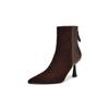Botines Sexy Franceses Cortos de Tacón de Aguja Puntiagudos, Estilo Nuevo Otoño 2026, Botines Retro Franceses de Piel Genuina con Cremallera Trasera para Mujer