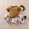 Conjunto de verano para niños estilo coreano, Ropa de verano para niñas clase a, Fresco y transpirable, Conjunto de dos piezas de pantalones cortos para niños, Patrón de dibujos animados Q