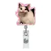 Emoji de gato acrílico clip de cocodrilo retráctil portatarjetas de identificación de fácil extracción clip retráctil regalo médico giratorio