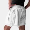 Shorts Dobles Deportivos Casuales Americanos de Verano para Hombre Color Sólido Bolsillo con Cremallera Entrenamiento Físico Secado Rápido Shorts de Baloncesto